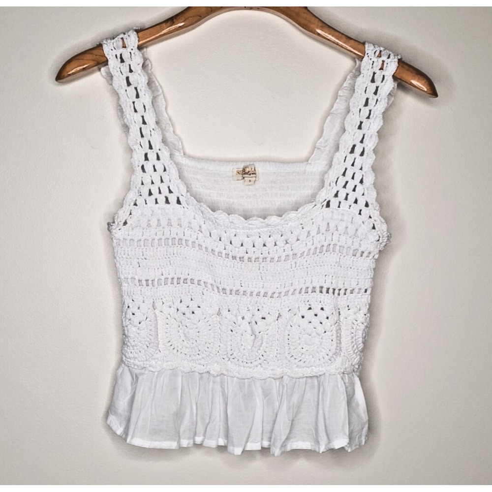 Granny Square Knit Tank Top Sz S Crochet Boho Hippie Cottagecore Festival - Picture 2 of 15